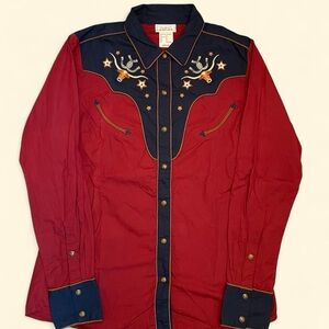 Ariat Red and Navy Western Shirt with Embroidery